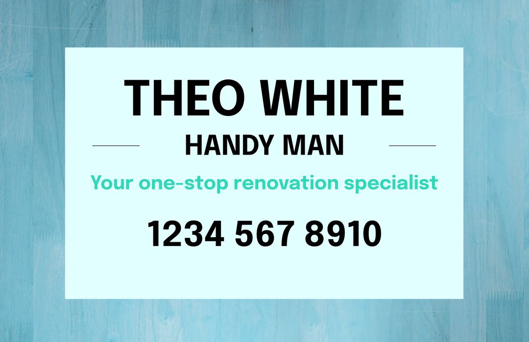 Handyman Service Promotion Sign with Contact Information on Blue Wood Background - Download Free Stock Templates Pikwizard.com