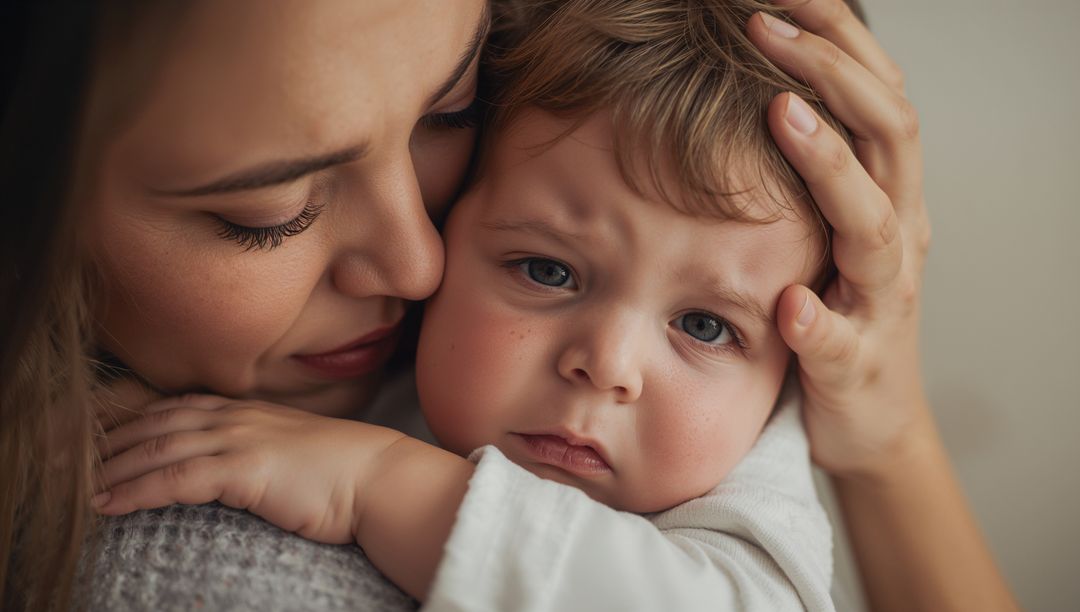 Tender Cuddling Moment Between Mother and Toddler at Home