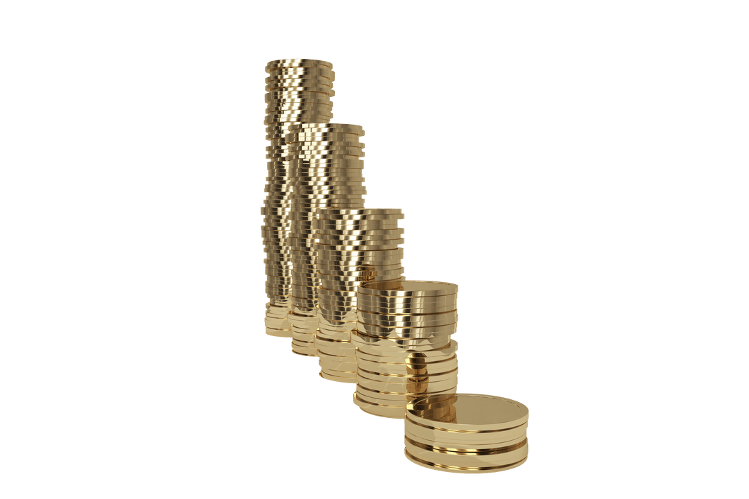 Rising Columns of Gold Coins on Transparent Background