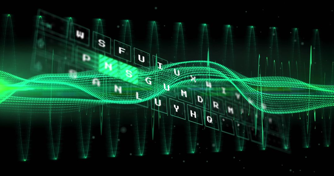 Abstract Digital Wave and Letters in Neon Green Design