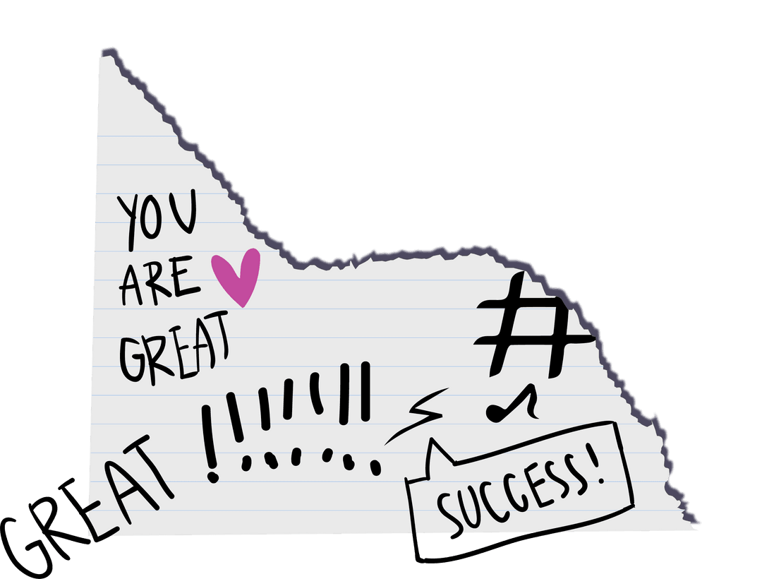 Torn Lined Paper with Positivity and Doodles on Transparent Background