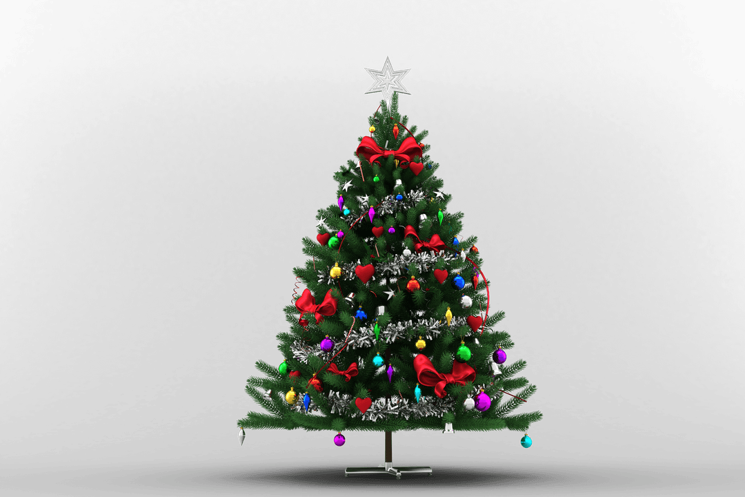 Transparent Decorated Christmas Tree with Colorful Ornaments