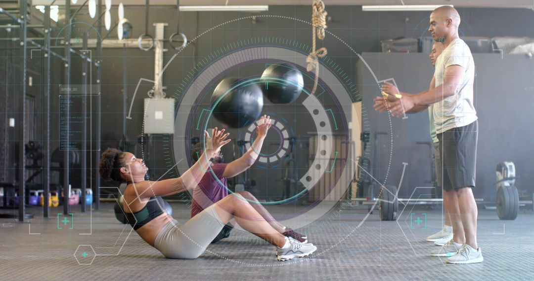 Diverse Group Training in Gym with Digital Interface