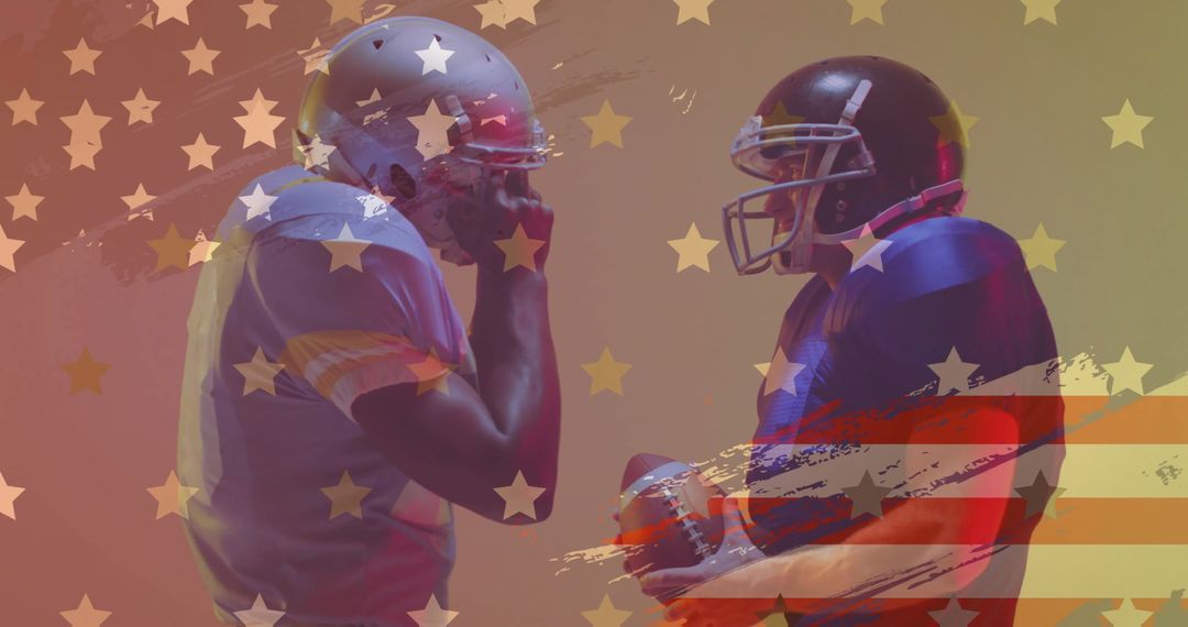 Diverse American Football Players with USA Flag Background Showcasing Patriotism and Competition - Free Images, Stock Photos and Pictures on Pikwizard.com