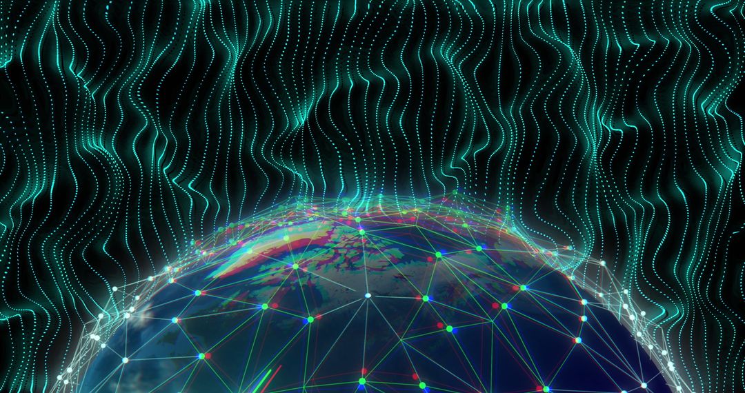 Digital Network Over Earth with Vibrant Energy Pattern