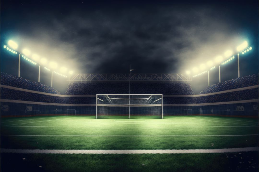 Football stadium with goal, seats and lights created using generative ai technology - Free Images, Stock Photos and Pictures on Pikwizard.com