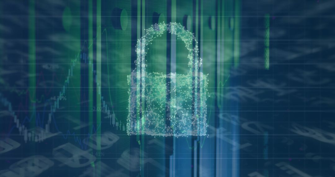 Digital Padlock with Data Streams Cyber Security Concept