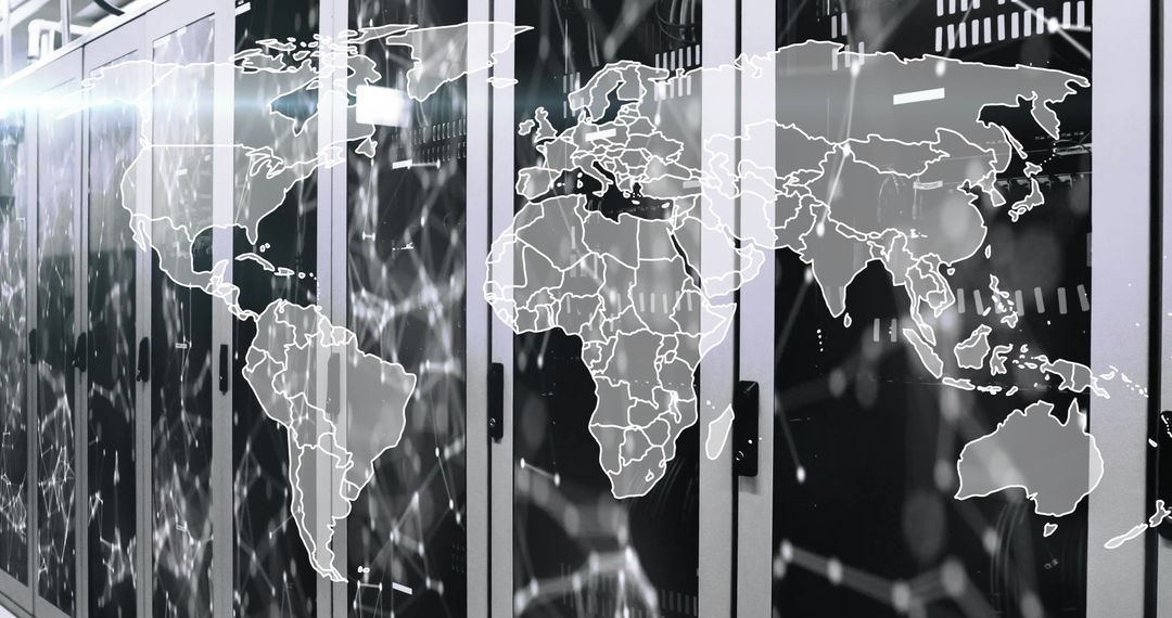 Global Data Processing Concept with World Map Overlaying Computer Servers - Free Images, Stock Photos and Pictures on Pikwizard.com