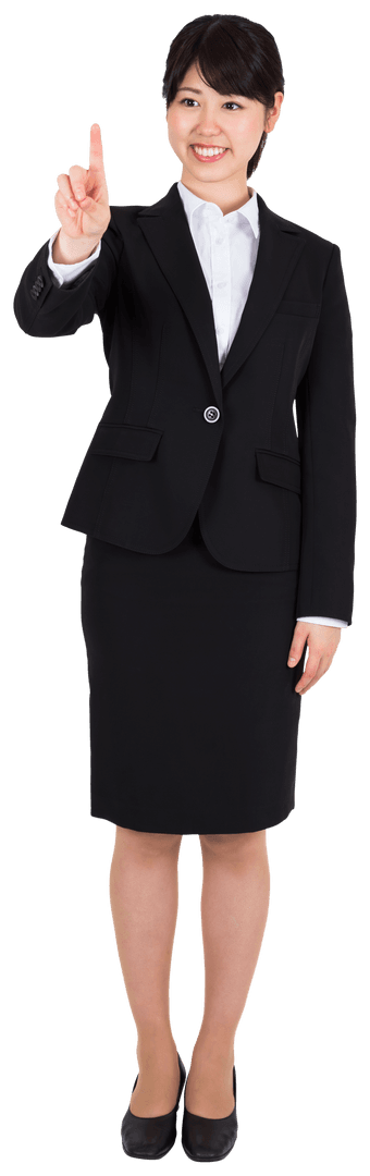 Happy Asian Businesswoman Pointing with Index Finger Transparent Background
