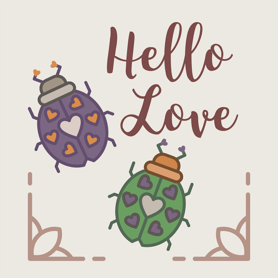 Digital Illustration of Bugs with Hello Love Text on Transparent Background