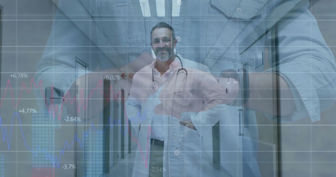 Doctor Analyzing Digital Graphs in Hospital Corridor
