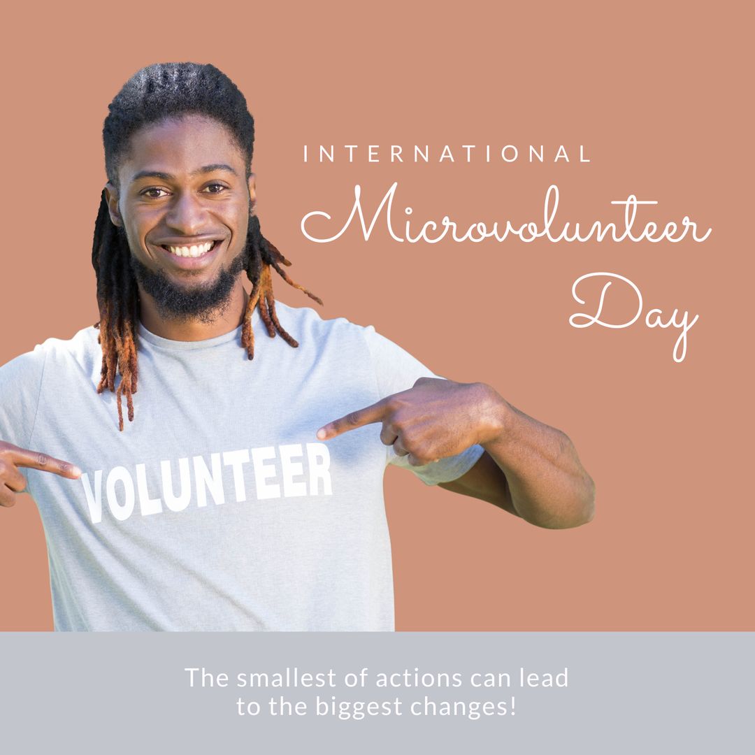 Man Celebrating International Microvolunteer Day with Volunteer T-Shirt - Download Free Stock Templates Pikwizard.com