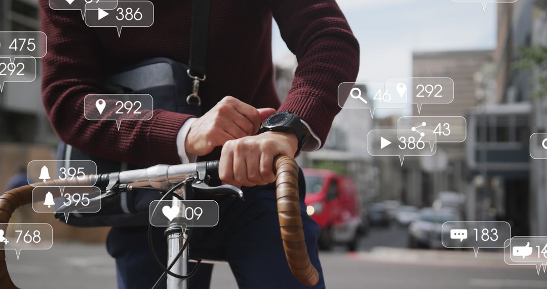 Cyclist Checking Smartwatch for Time Management and Connectivity