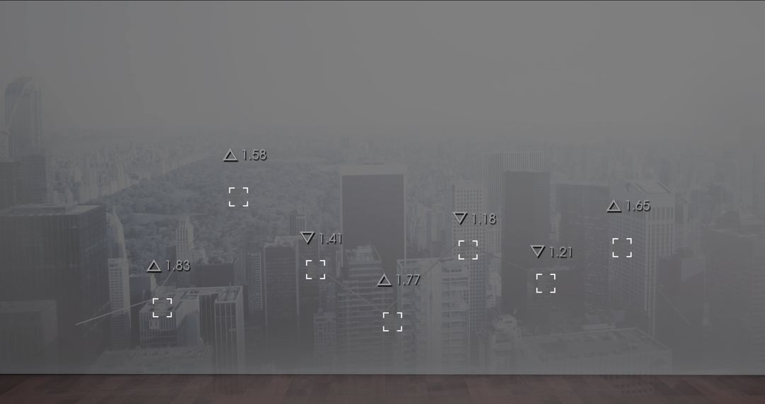 Futuristic Cityscape with Digital Data Overlay through Glass Wall