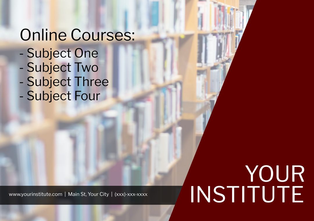 Elegant Online Course Promotions with Blurred Library Backdrop