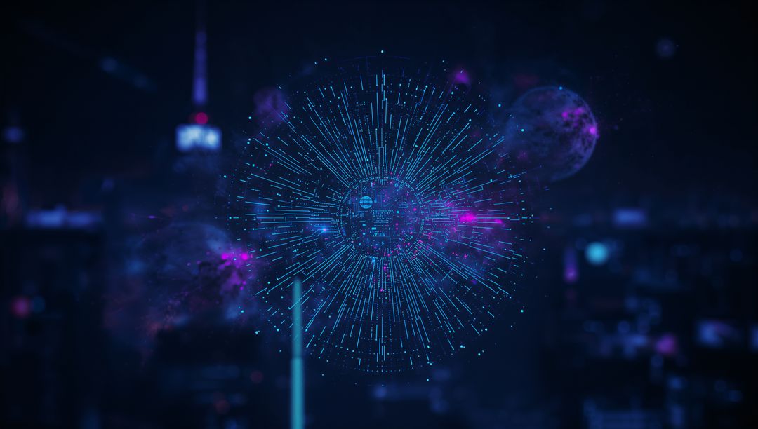 Glowing Data Sphere with Network Lines and Neon Particles
