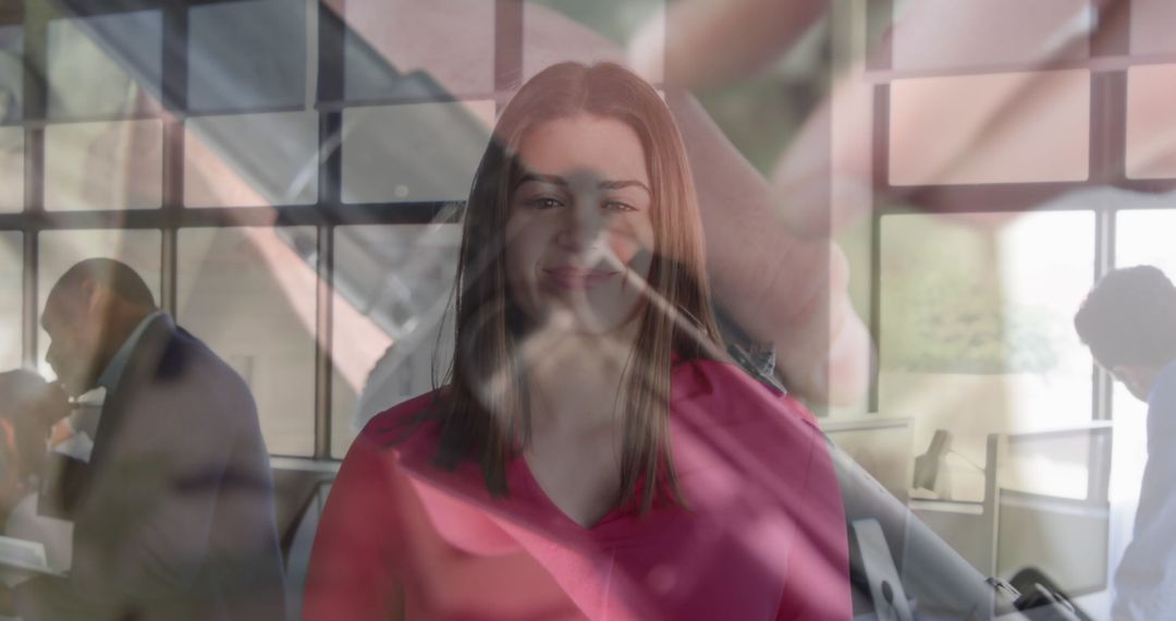 Businesswoman with Digital Interface and Colleagues in Open Office