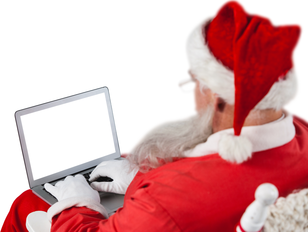 Transparent Santa Claus Working on Laptop Rear View - Download Free Stock Images Pikwizard.com