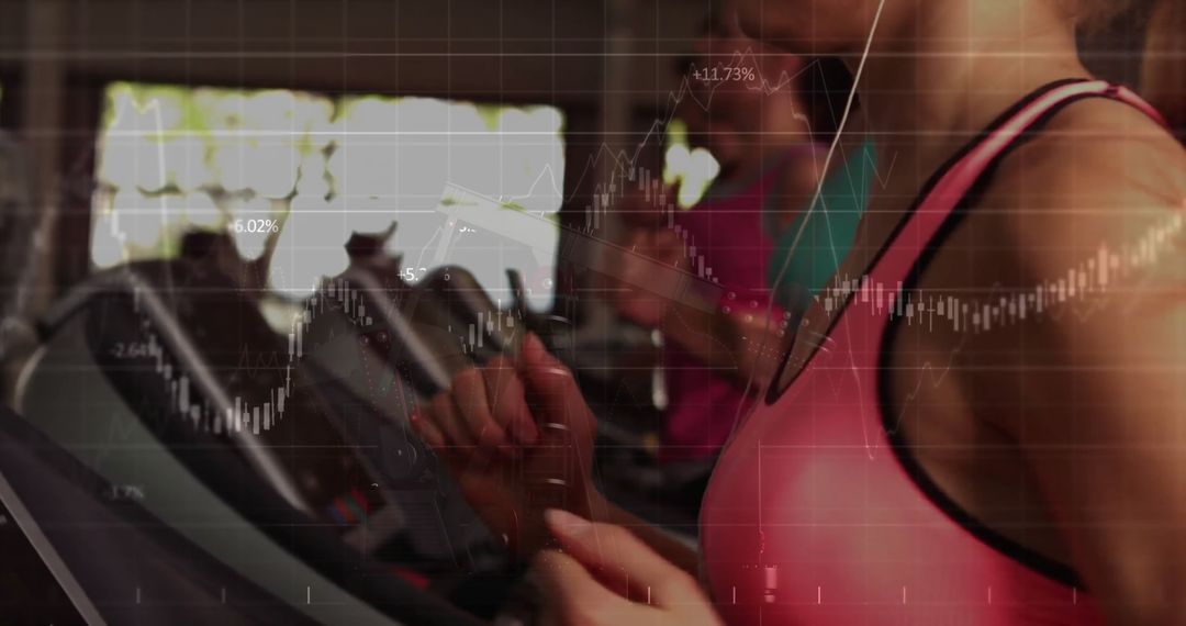 Woman Exercising with Treadmill and Data Superimposition