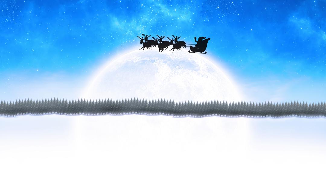 Santa Claus Sleigh and Reindeer Silhouette Over Full Moon and Winter Forest - Free Images, Stock Photos and Pictures on Pikwizard.com