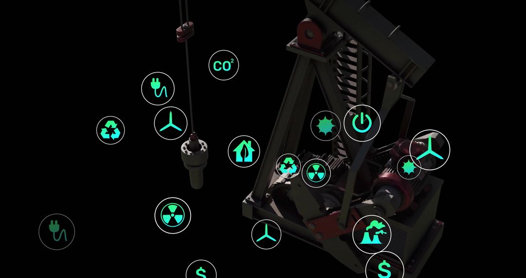 Eco-Friendly Icons Overlay on Oil Rig with Digital Concepts