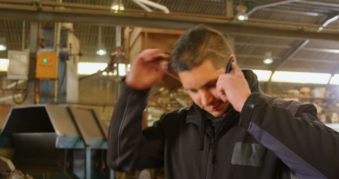 Worker Talking on Phone in Industrial Factory - Free Images, Stock Photos and Pictures on Pikwizard.com