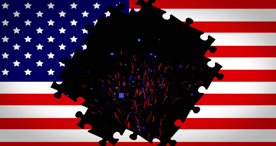 Fireworks and Puzzle Piece with USA Flag Background