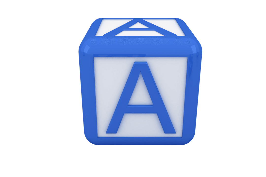 3D Blue Alphabet Block with Letter A on Transparent Background