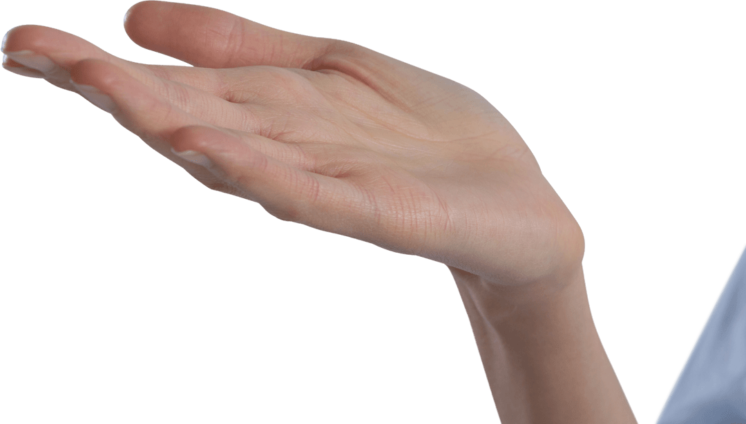 Open Female Hand Gesturing Isolated on Transparent Background