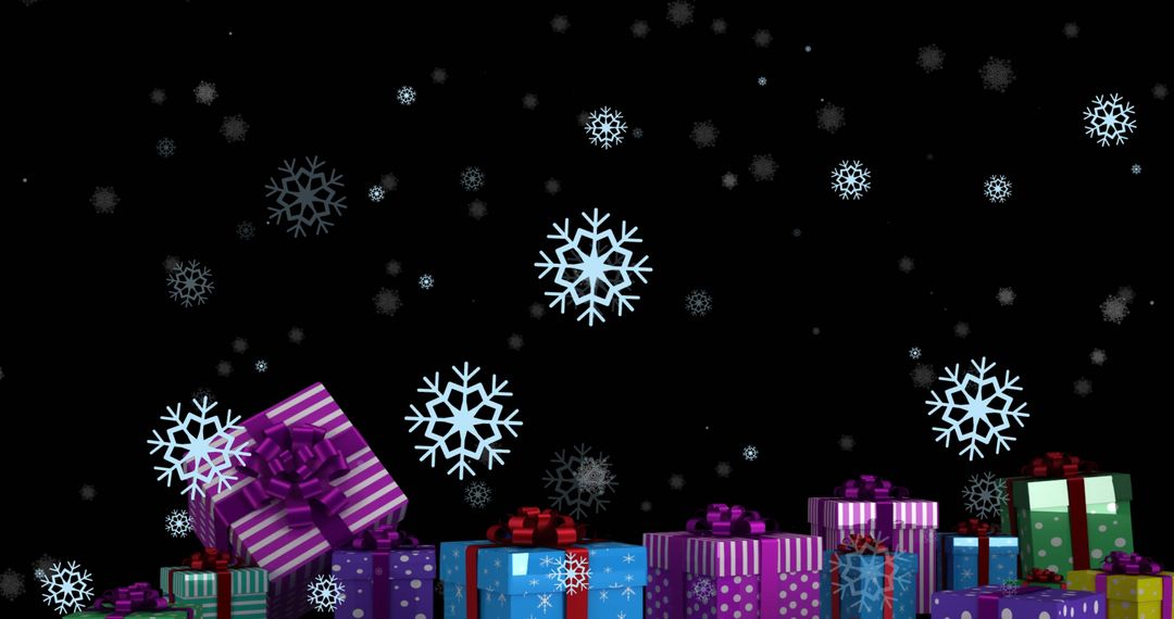 Festive Gift Boxes and Falling Snowflakes on Backdrop