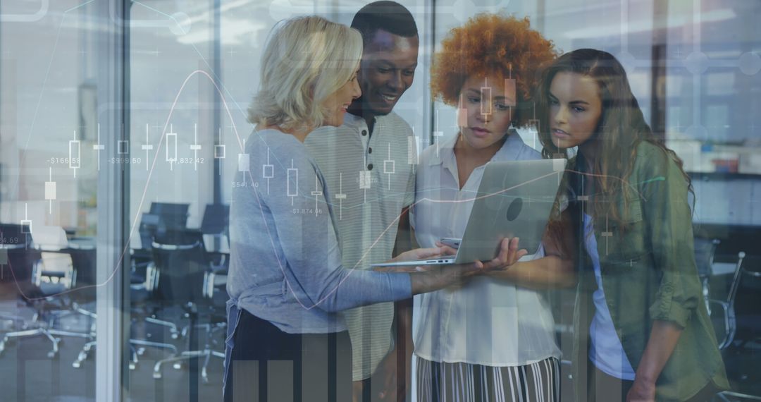 Diverse Business Team Analyzing Digital Data Together