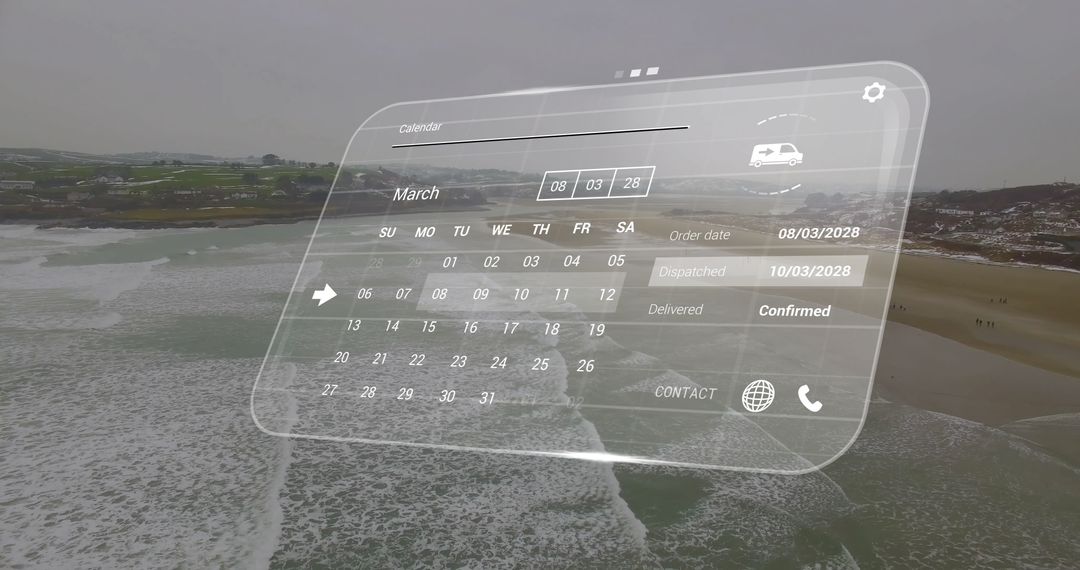 Digital Calendar Display Over Seascape Conveying Future Connectivity
