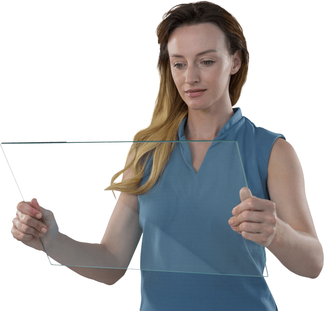 Female Executive Interacting with Transparent Digital Tablet