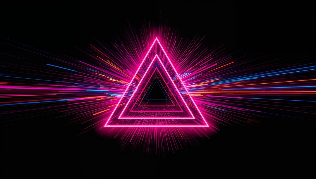 Vibrant Neon Triangles with Dynamic Lighting Effects