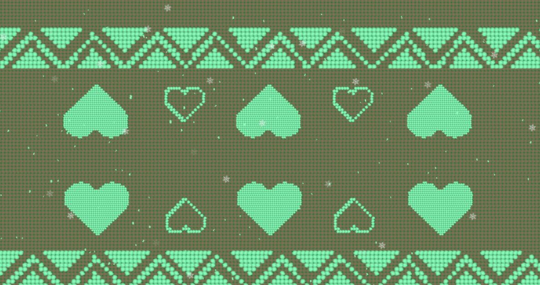 Festive Heart and Chevron Pattern on Green Background