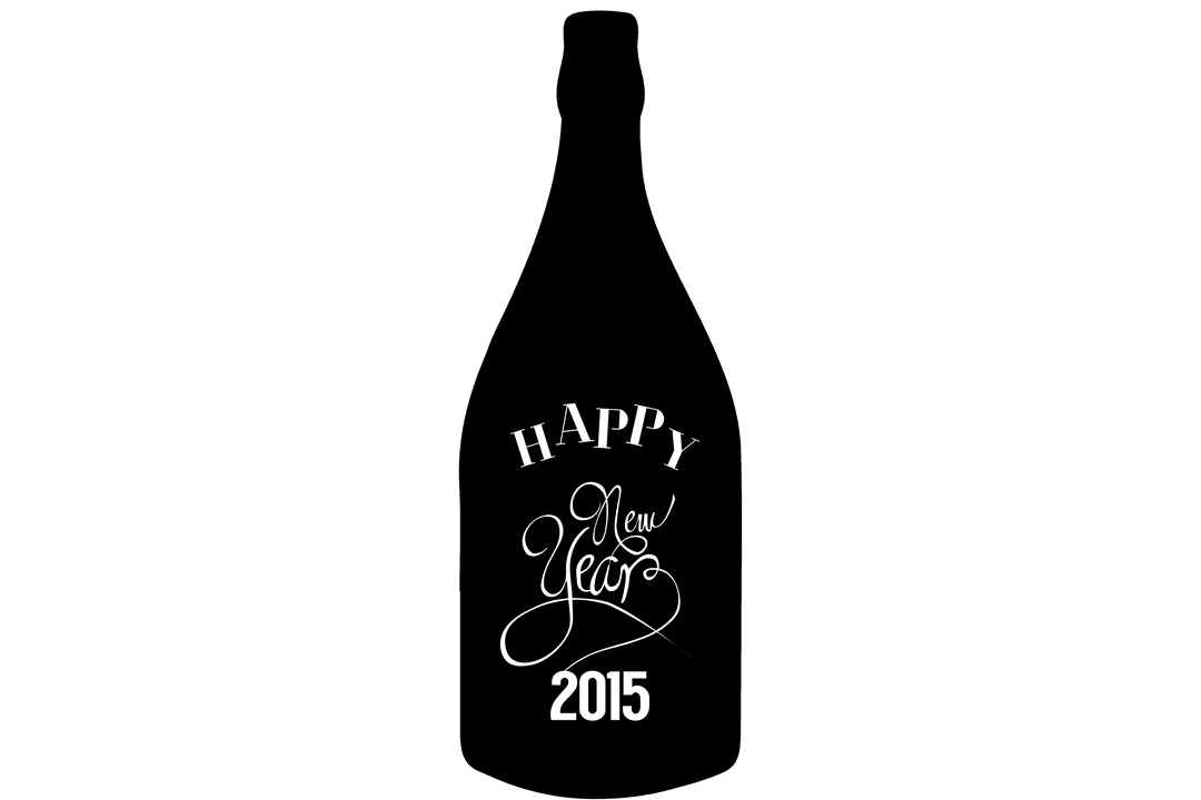 Transparent Happy New Year 2015 Celebration Text with Black Bottle