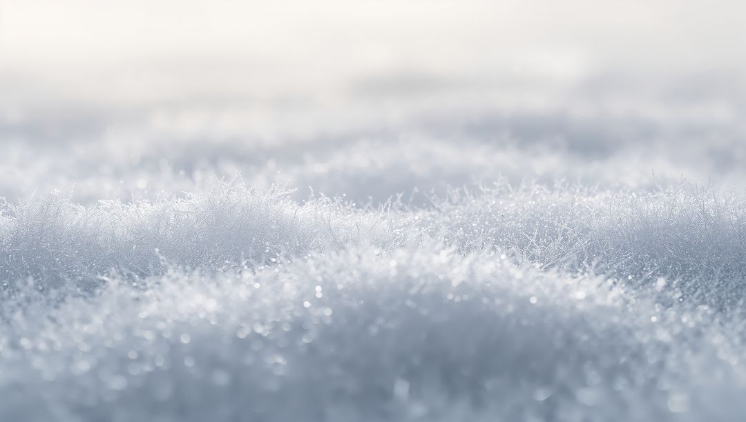 Dawn Frost Carpeting Meadow with Hoarfrost Sparkling Ice Crystals and Soft Winter Bokeh