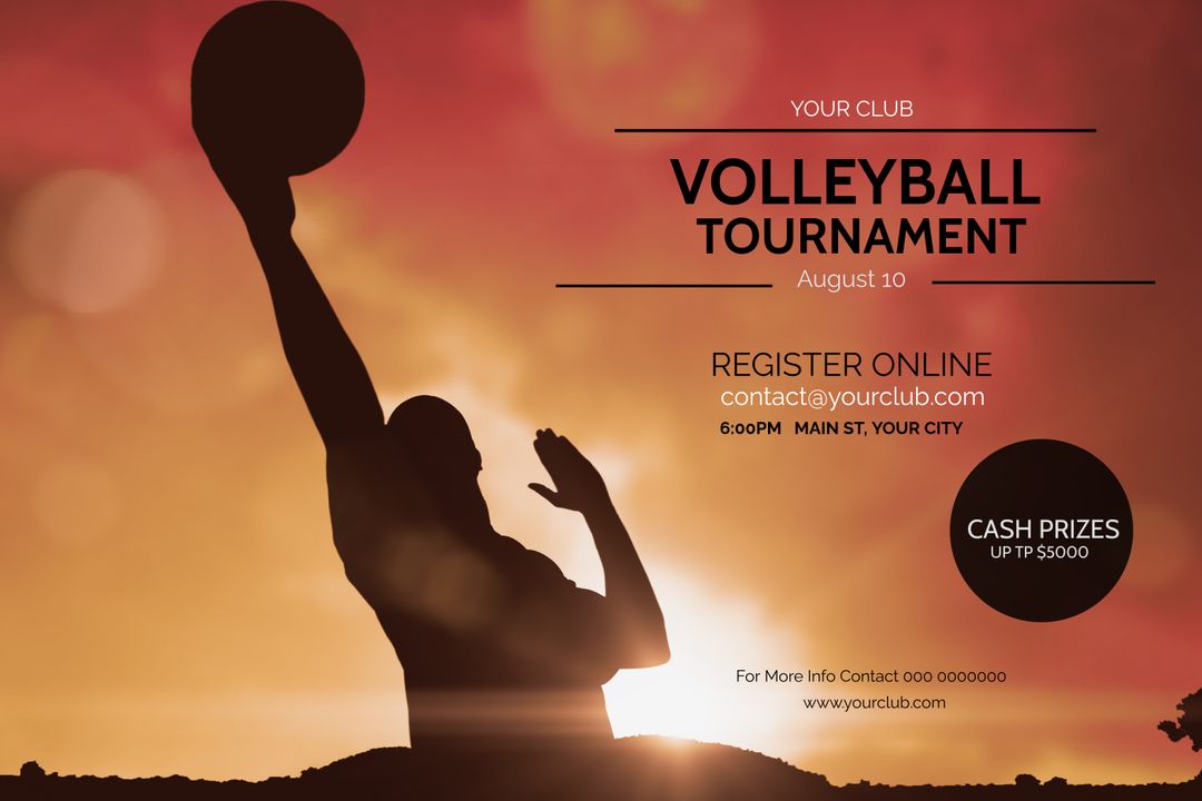 Sunset Silhouette of Volleyball Player Promoting Energetic Tournament