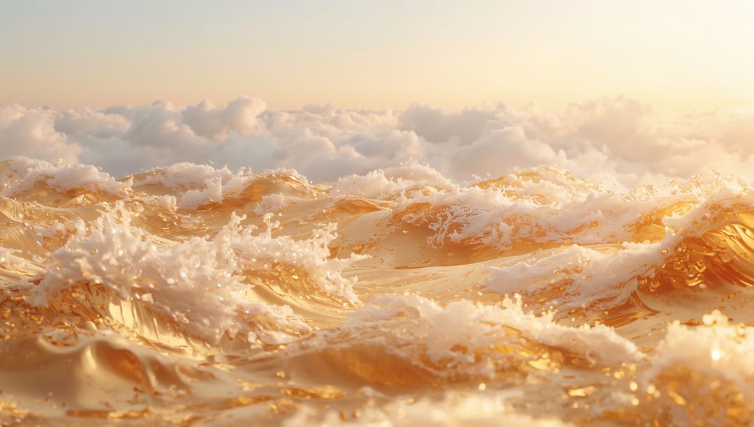 Shimmering Golden Ocean Waves Reflecting Warm Sunlight with Foamy White Crests