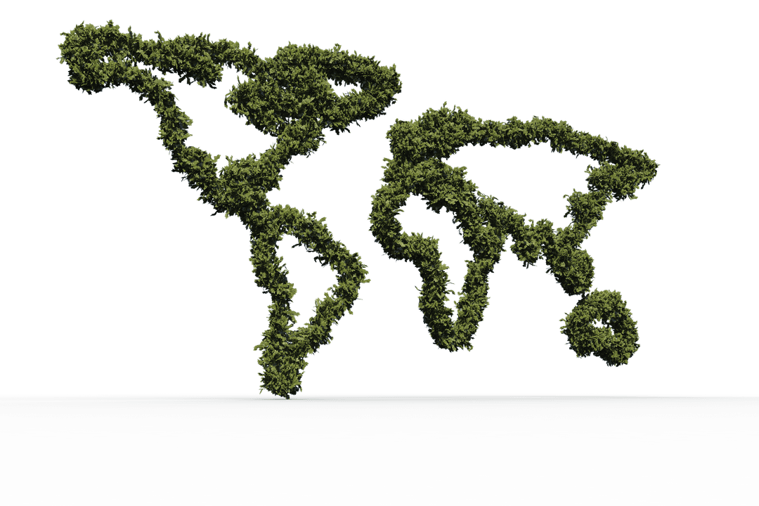 Continents Formed by Leaves on Transparent Background Highlighting Ecology