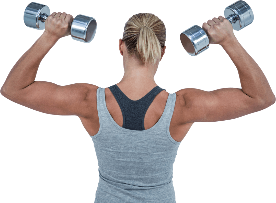 Strong Woman Exercising with Dumbbells on Transparent Background