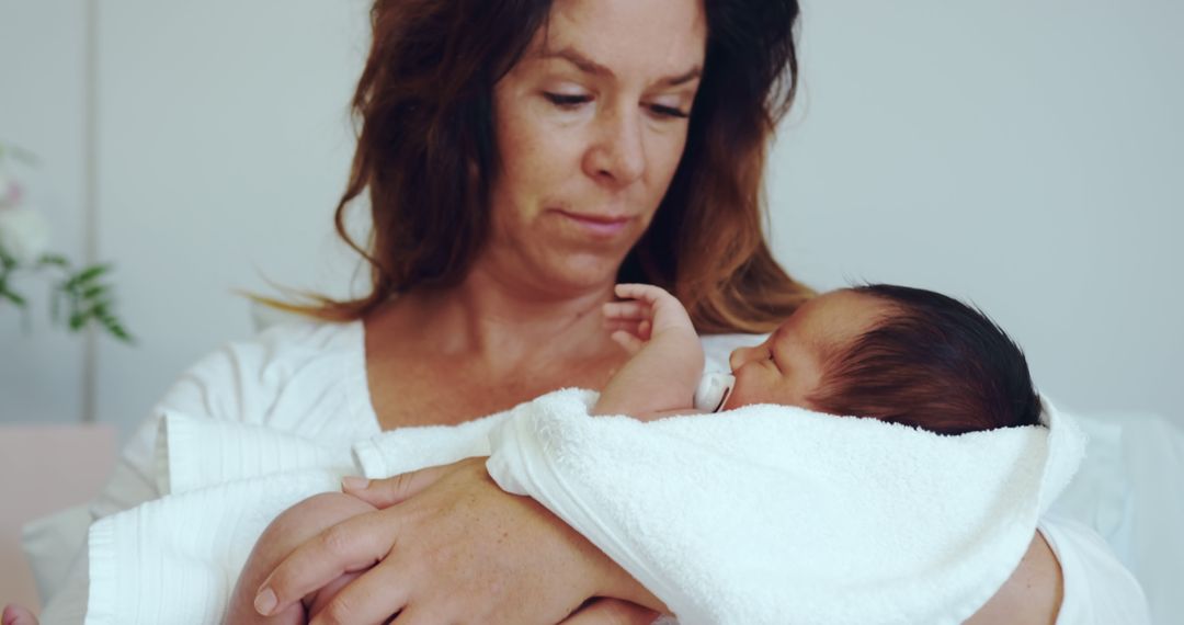 Mother Cradling Newborn Baby in Hospital - Free Images, Stock Photos and Pictures on Pikwizard.com