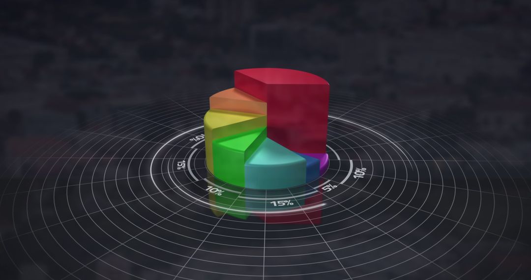 Colorful 3D Pie Chart on Dark Grid Interface
