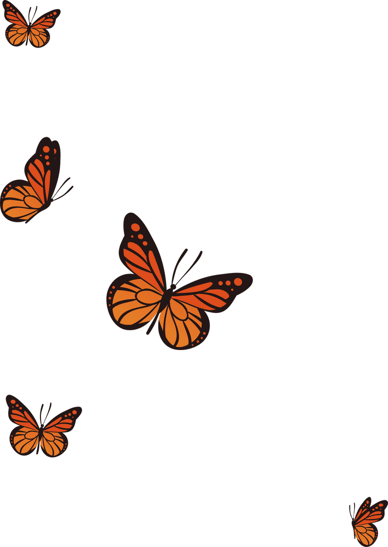 Swarm of Monarch Butterflies Fluttering on Transparent Background