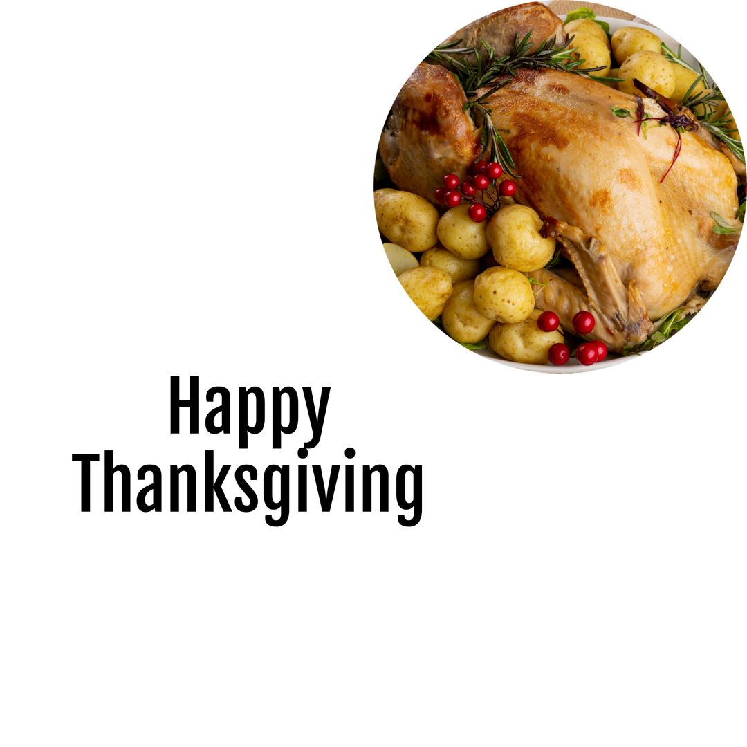 Happy Thanksgiving Greeting with Roast Turkey and Potatoes - Download Free Stock Templates Pikwizard.com