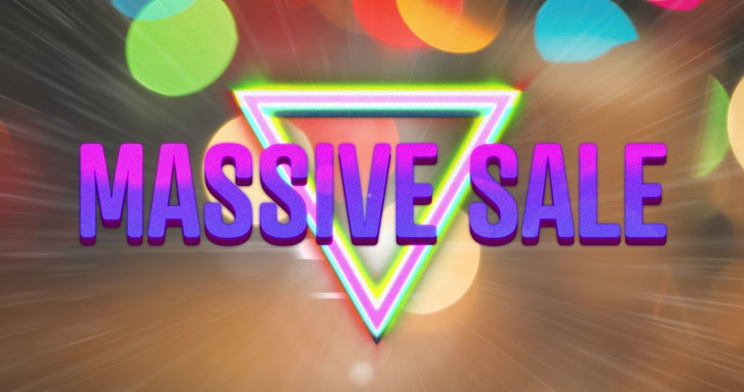 Retro Massive Sale Typography with Neon Triangle on Colorful Light Background