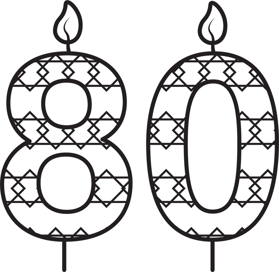 Black 80 Birthday Candle Illustration with Pattern on Transparent Background - Download Free Stock Images Pikwizard.com