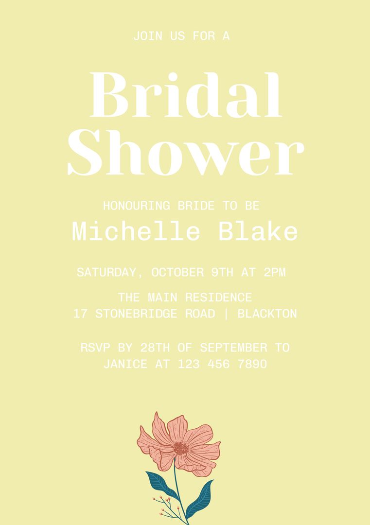Elegant Floral Bridal Shower Invitation with Minimalist Design - Download Free Stock Templates Pikwizard.com