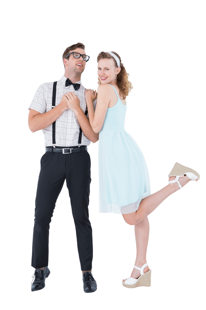 Retro Hipster Couple Expressing Joy on Transparent Background