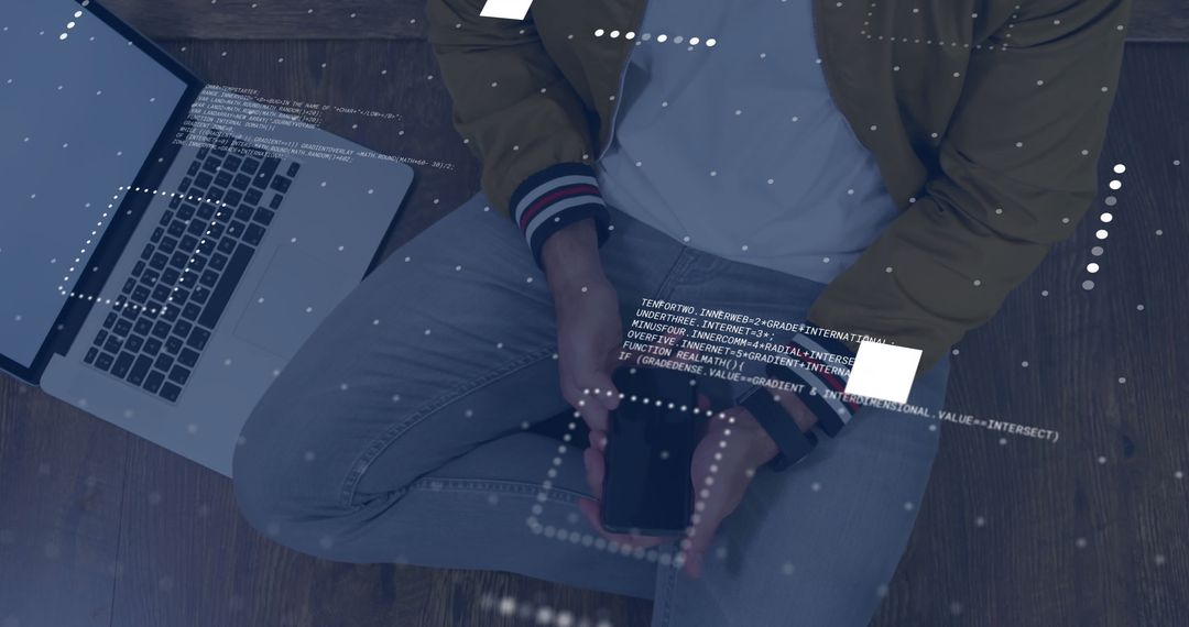 Businessman Analyzing Digital Data on Smartphone with Holographic Finance Display